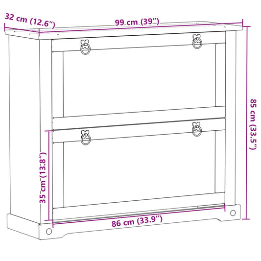 Mueble Zapatero Corona Madera Maciza De Pino 99x32x85 Cm / Vetonek_0