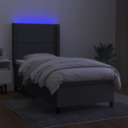 Cama Box Spring Colchón Y Luces Led Tela Gris Oscuro 90x190 Cm / Vetonek_4