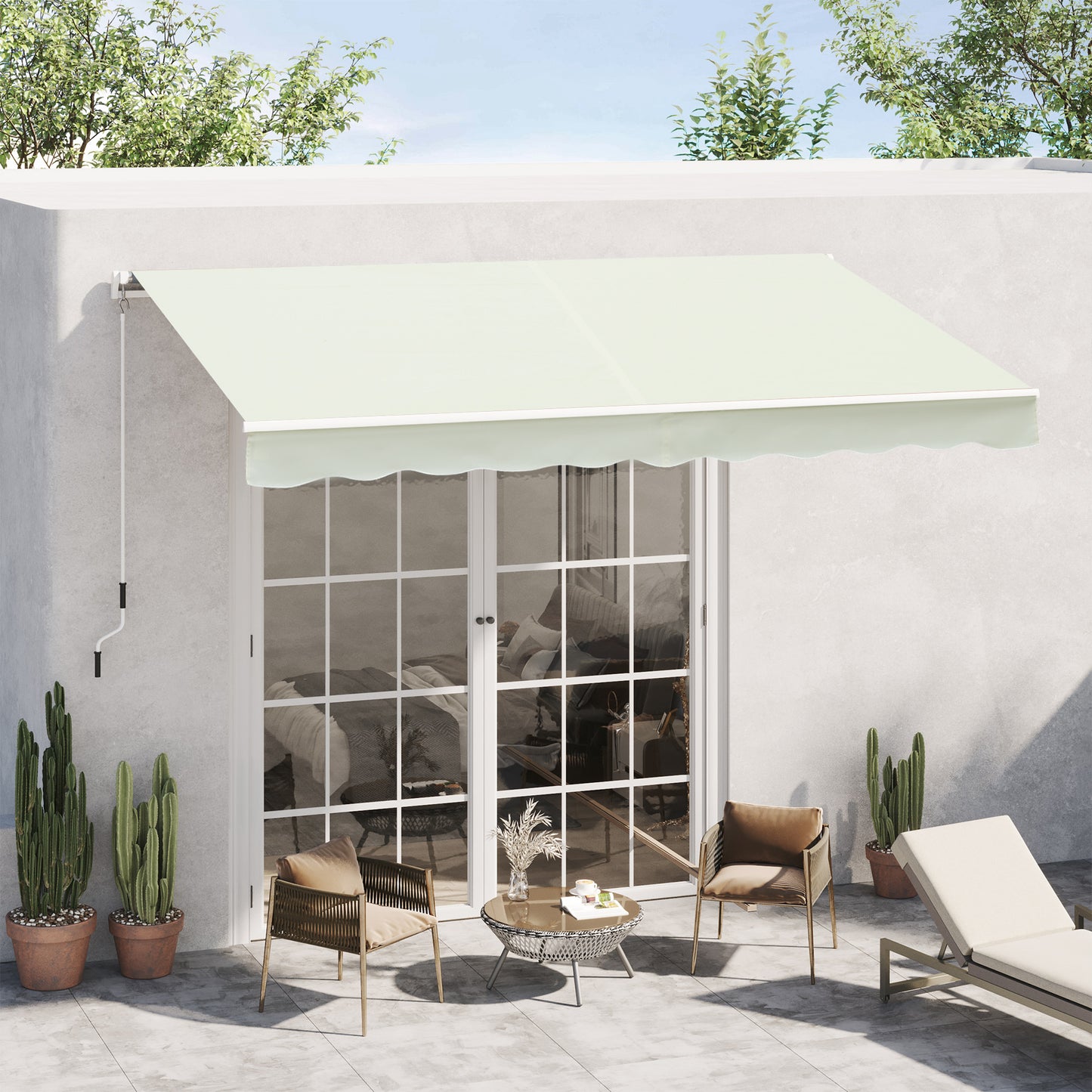 Outsunny Toldo Manual Con Brazo Articulado De Aluminio 4x2,5m Blanco_1