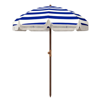 Outsunny Sombrilla De Playa Grande Ø190x210 Cm Protección Uv40+ Azul Y Blanco_0