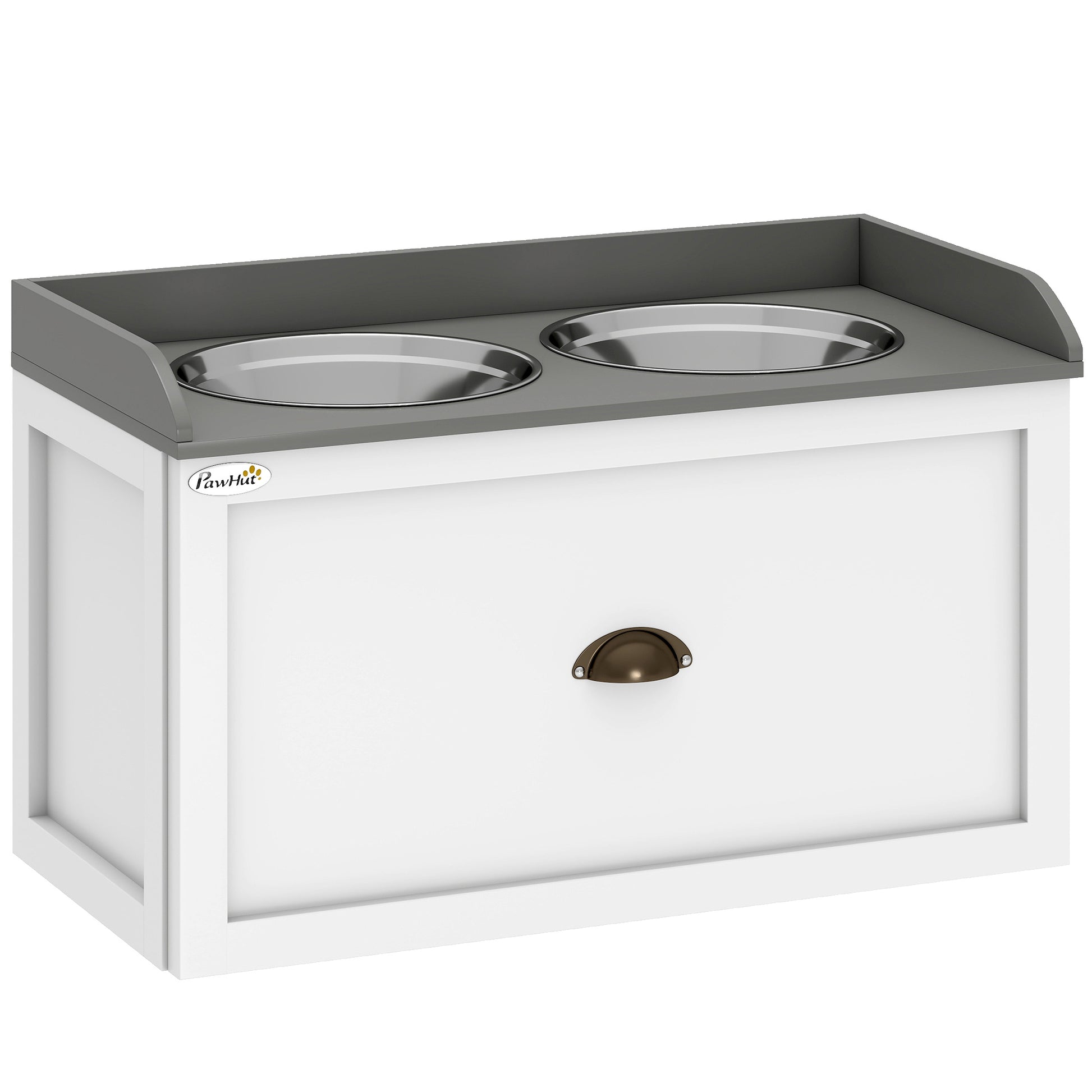 Pawhut Comedero Elevado Para Perros Grandes Con 2 Tazones 60x30x36 Cm Blanco_0