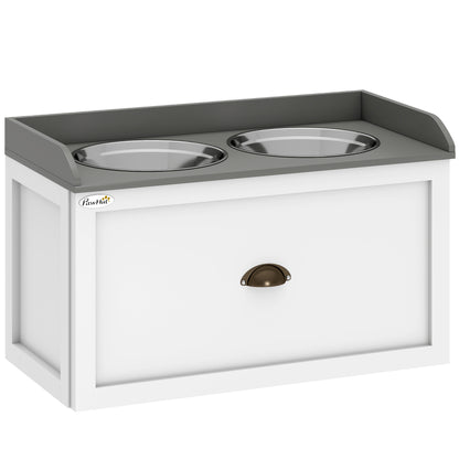 Pawhut Comedero Elevado Para Perros Grandes Con 2 Tazones 60x30x36 Cm Blanco_0