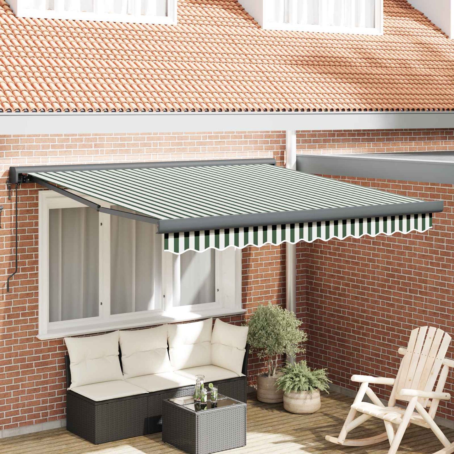 Toldo Retráctil Verde Y Blanco 350 X 250 X 165 Cm Tela Y Metal_1