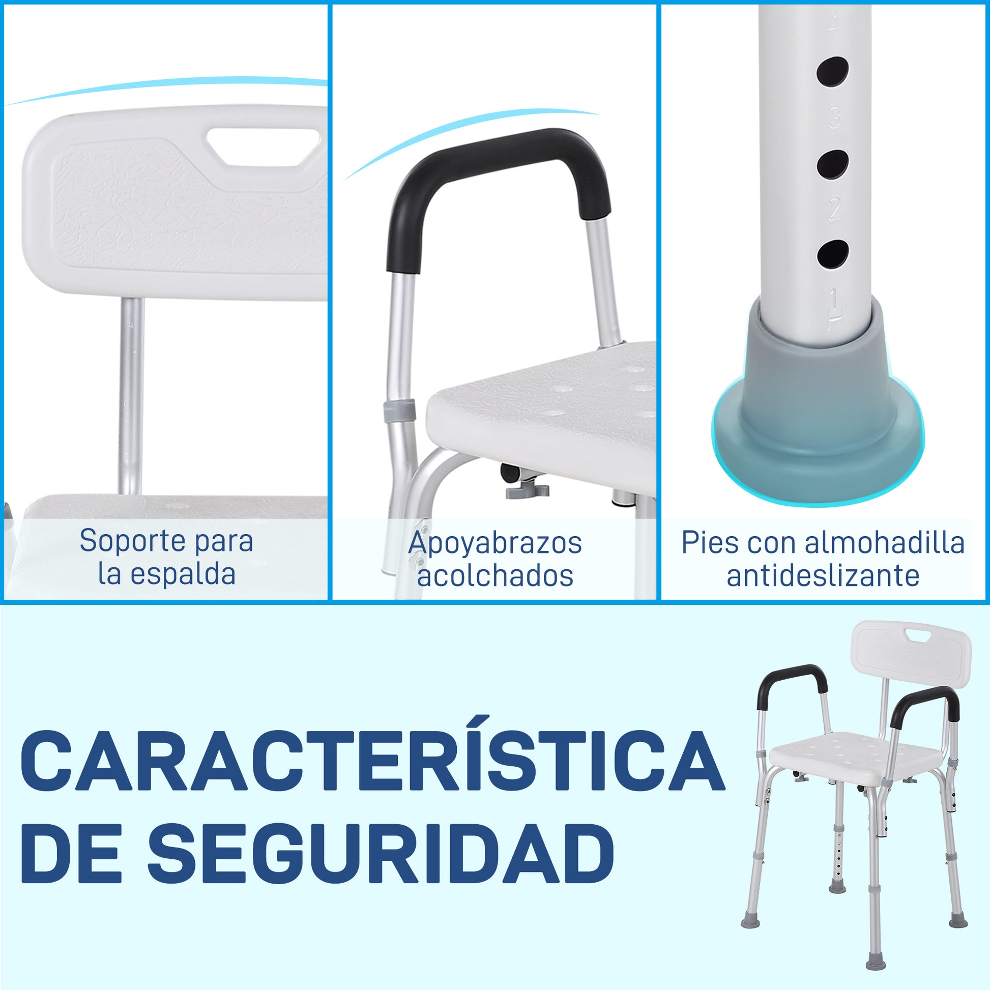 Homcom Silla Ducha Personas Mayores Antideslizante Con Altura Ajustable_4