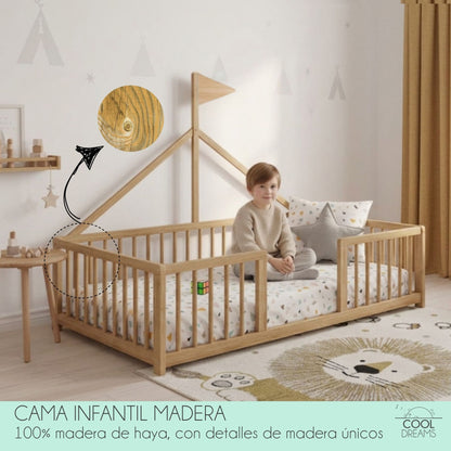 Cama Infantil Tipi Apache 140x70cm Para Niños A Partir De Los 2 Años. Cama Montessori De Madera De Haya Y Color Natural_5