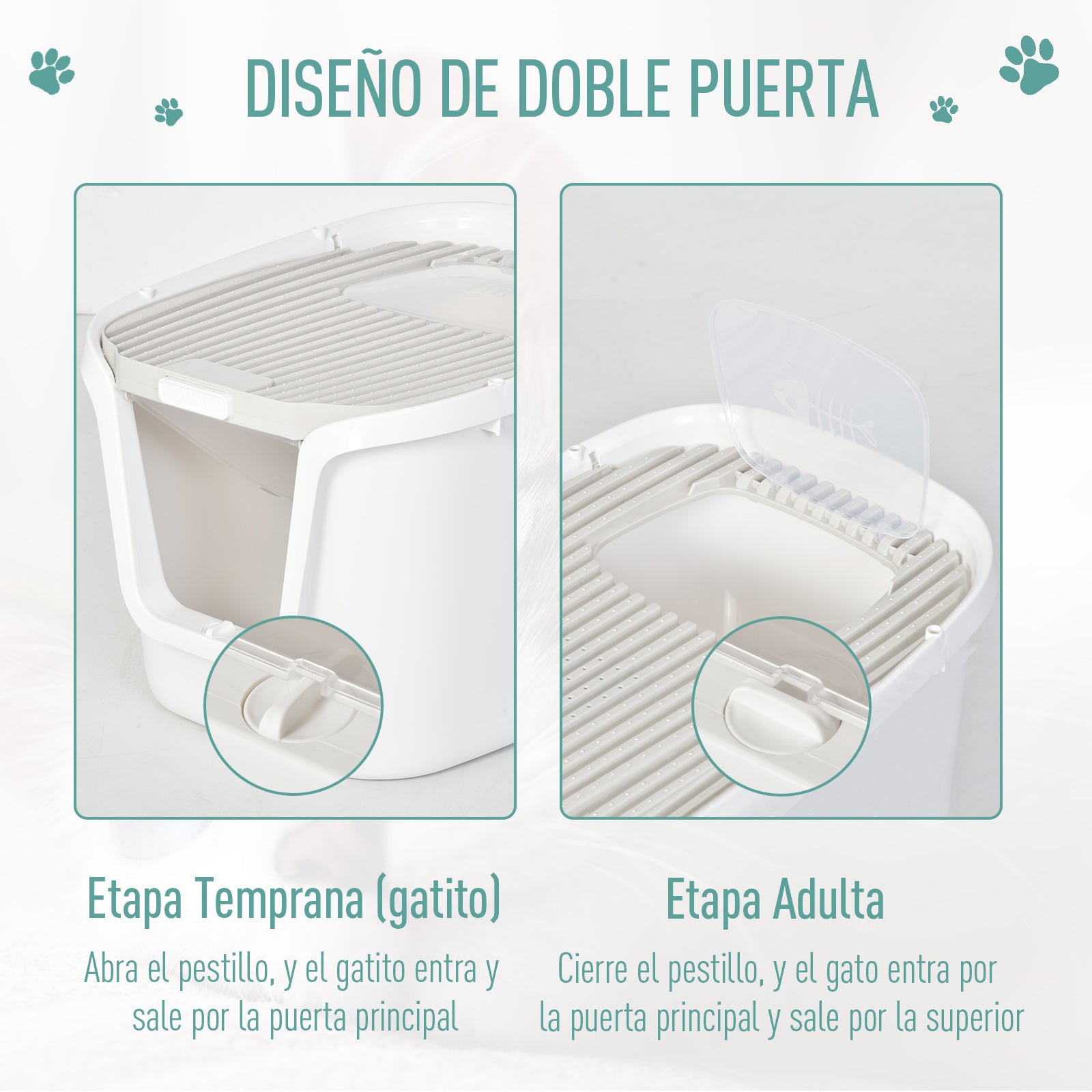 Pawhut Caja De Arena Para Gatos Doble Puerta Arenero Caja Desodorizante Pala_5