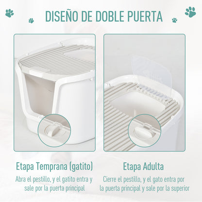 Pawhut Caja De Arena Para Gatos Doble Puerta Arenero Caja Desodorizante Pala_5