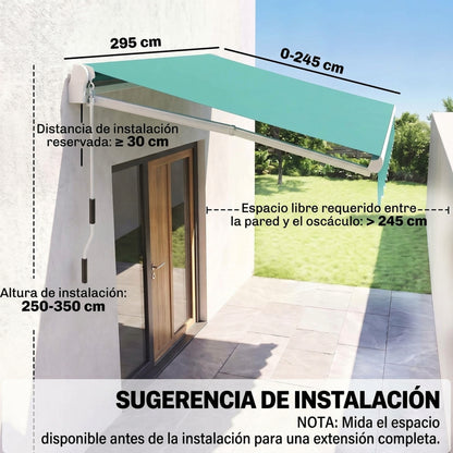 Outsunny Toldo Manual Retráctil Plegable Con Manivela Exterior 295x245 Cm Verde_2
