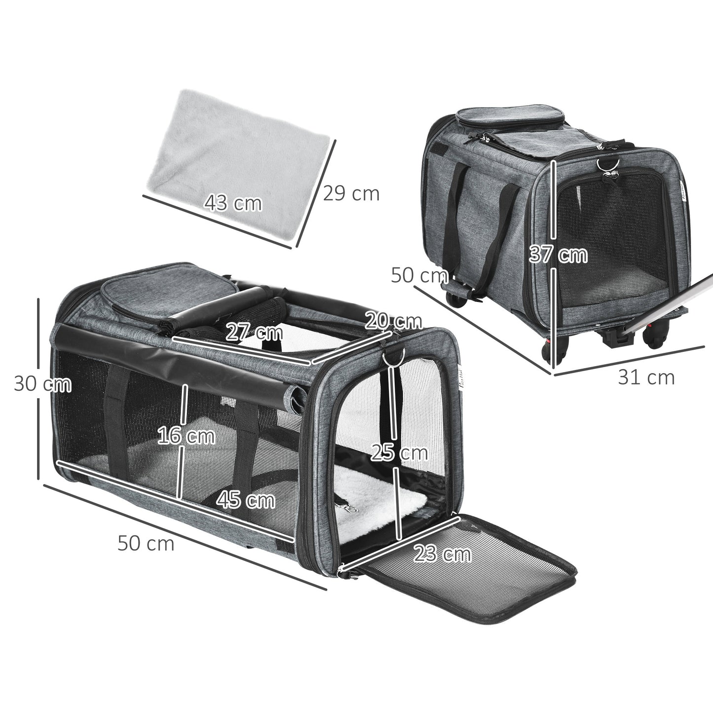Pawhut 4 En 1 Transportadora Para Mascotas Con Ruedas 50x31x37 Cm Gris_2