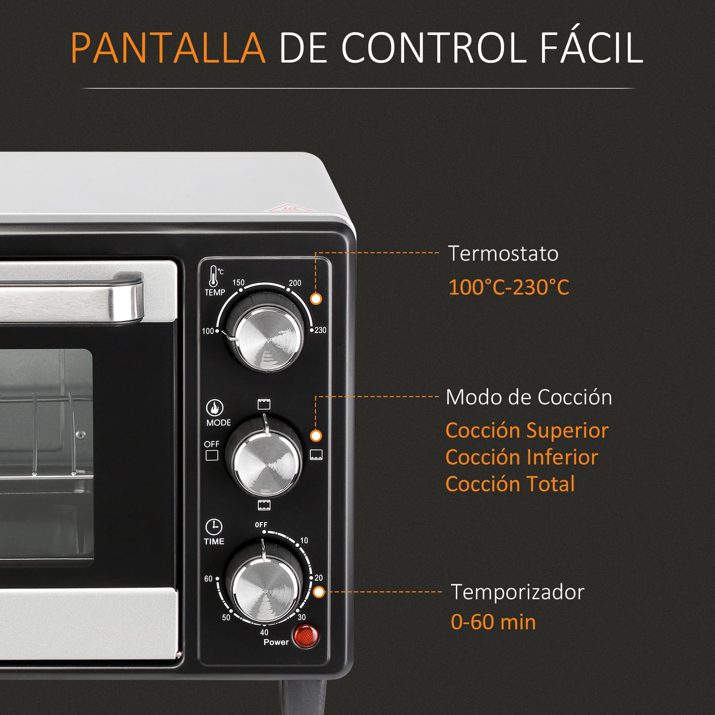 Homcom Horno Eléctrico De Sobremesa 16l 1400w Con 3 Modos De Calor Y Termostato_4