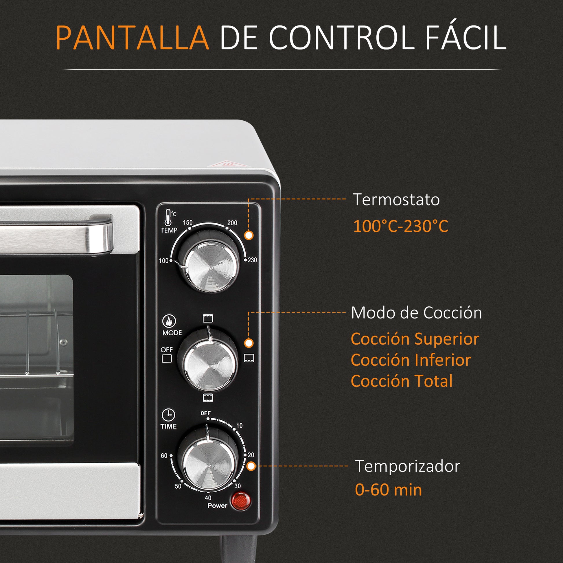 Homcom Horno Eléctrico De Sobremesa 16l 1400w Con 3 Modos De Calor Y Termostato_4