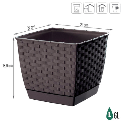 Maceta Ratolla Square 6l., Dimensiones (mm) 220x220x189, Color Ocre Oscuro_2