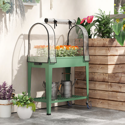 Outsunny Huerto Urbano Elevado Con Ruedas Y Cubierta 80x40x120 Cm Verde_3