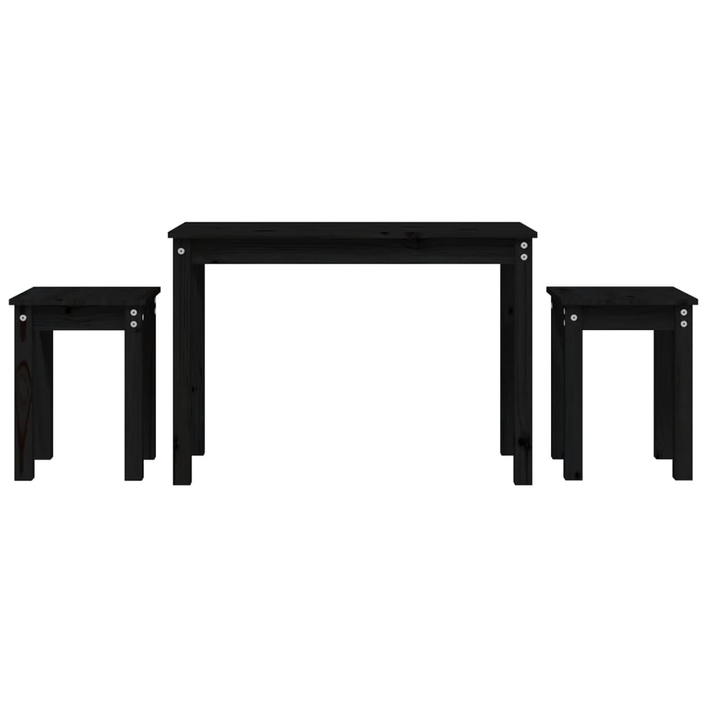 Mesas Apilables 3 Piezas Madera Maciza De Pino Negro_0