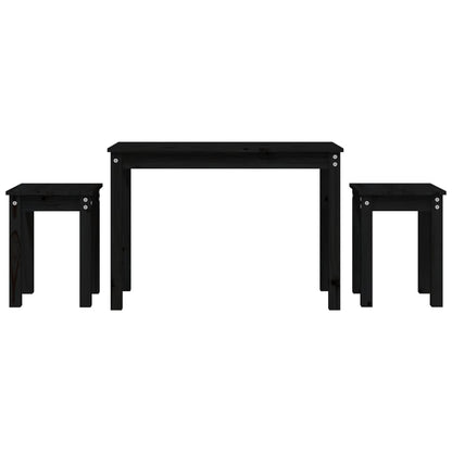 Mesas Apilables 3 Piezas Madera Maciza De Pino Negro_0