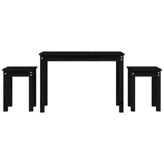 Mesas Apilables 3 Piezas Madera Maciza De Pino Negro_0