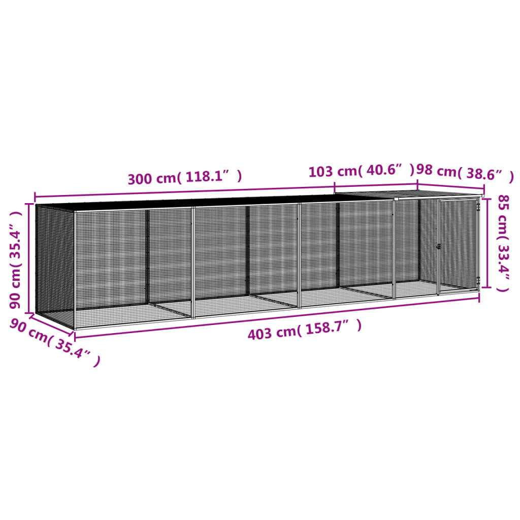 Vidaxl Gallinero Con Techo Acero Galvanizado Gris Claro 403x98x90 Cm_2