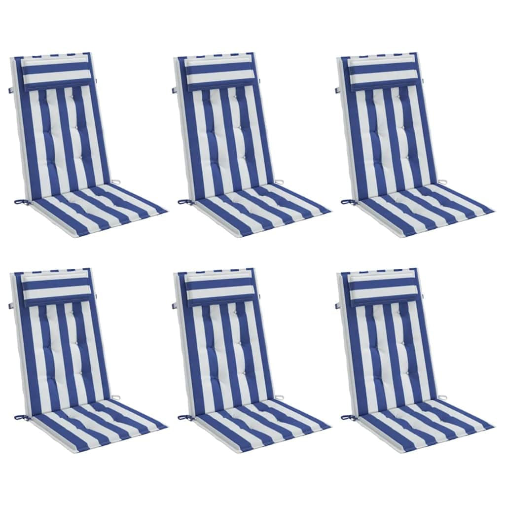 Vidaxl Cojines Silla Respaldo Alto 6 Uds Tela Oxford Rayas Azul Blanco_0