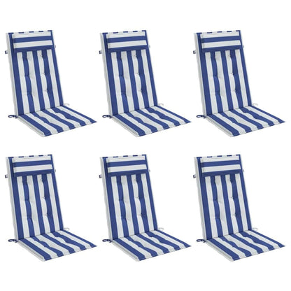 Vidaxl Cojines Silla Respaldo Alto 6 Uds Tela Oxford Rayas Azul Blanco_0
