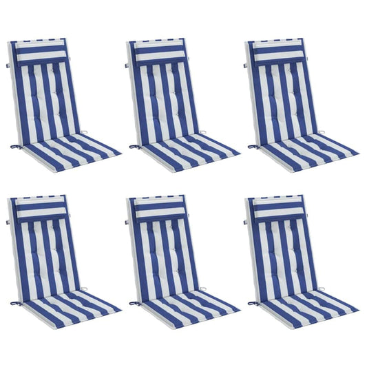 Vidaxl Cojines Silla Respaldo Alto 6 Uds Tela Oxford Rayas Azul Blanco_0