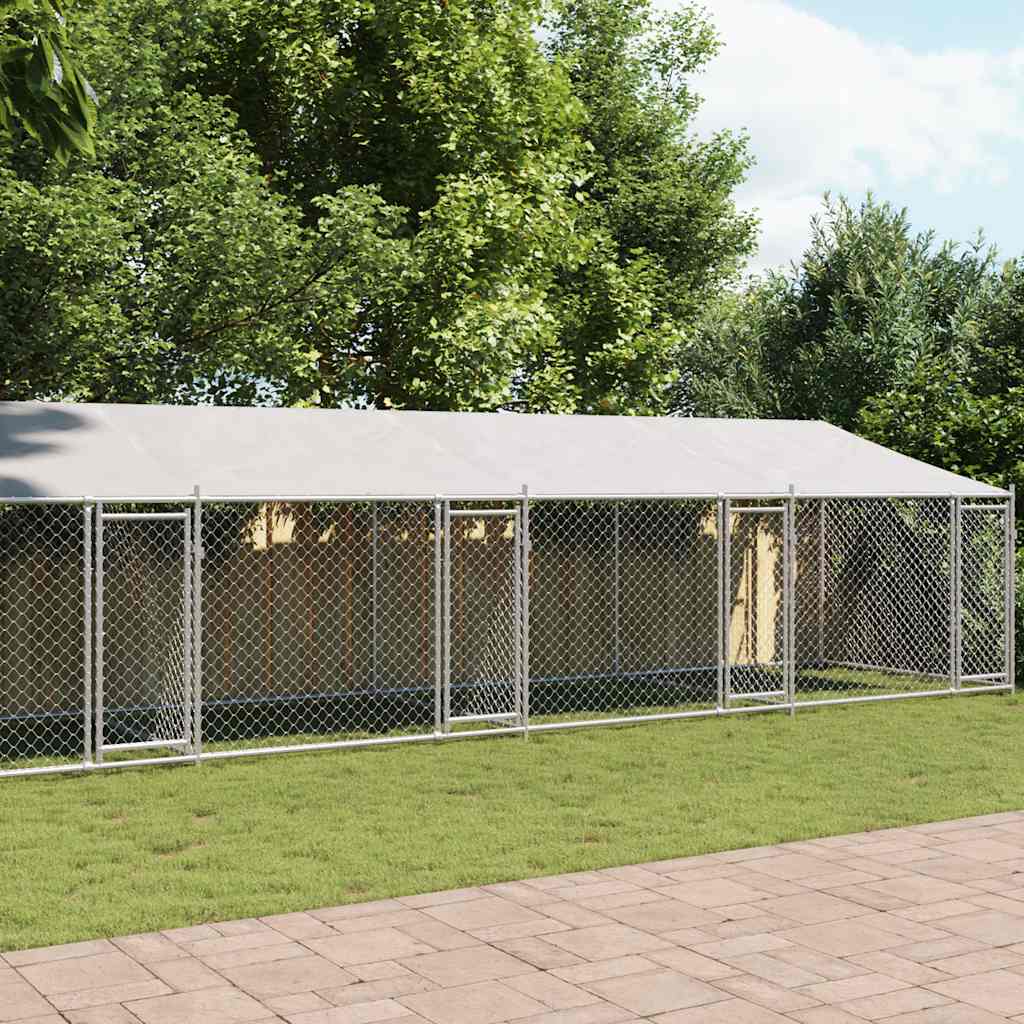 Jaula De Perros Techo Y Puertas Acero Galvanizado Gris 10x2x2 M_1