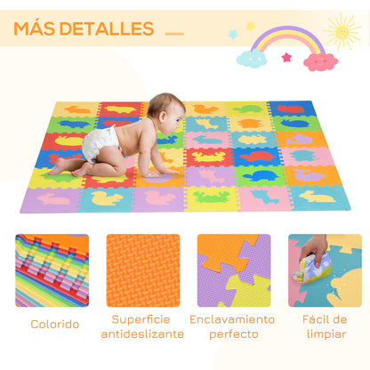 Homcom Alfombra Puzzle Para Bebés 36 Piezas 31,5x31,5 Cm Modelo De Animales_5