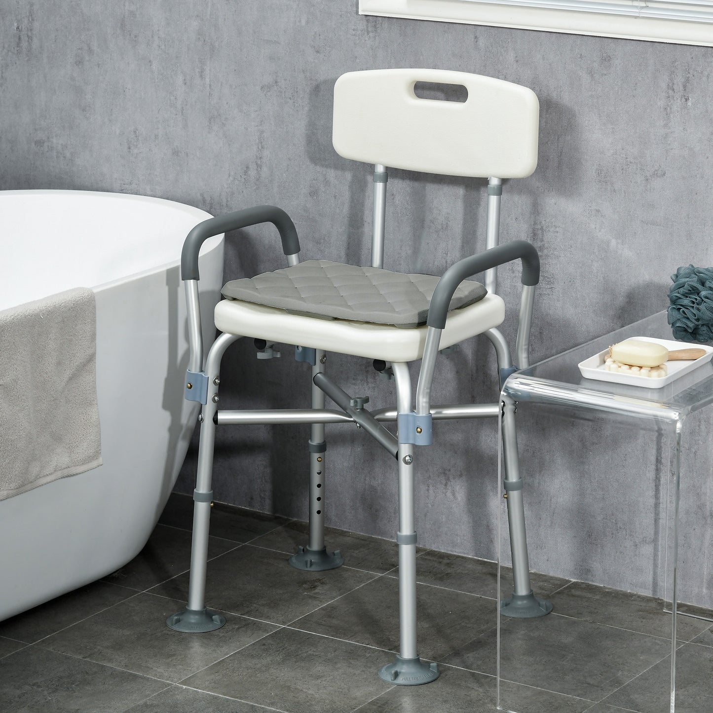 Homcom Silla Ducha Personas Mayores Con Respaldo Y Reposabrazos Gris_1