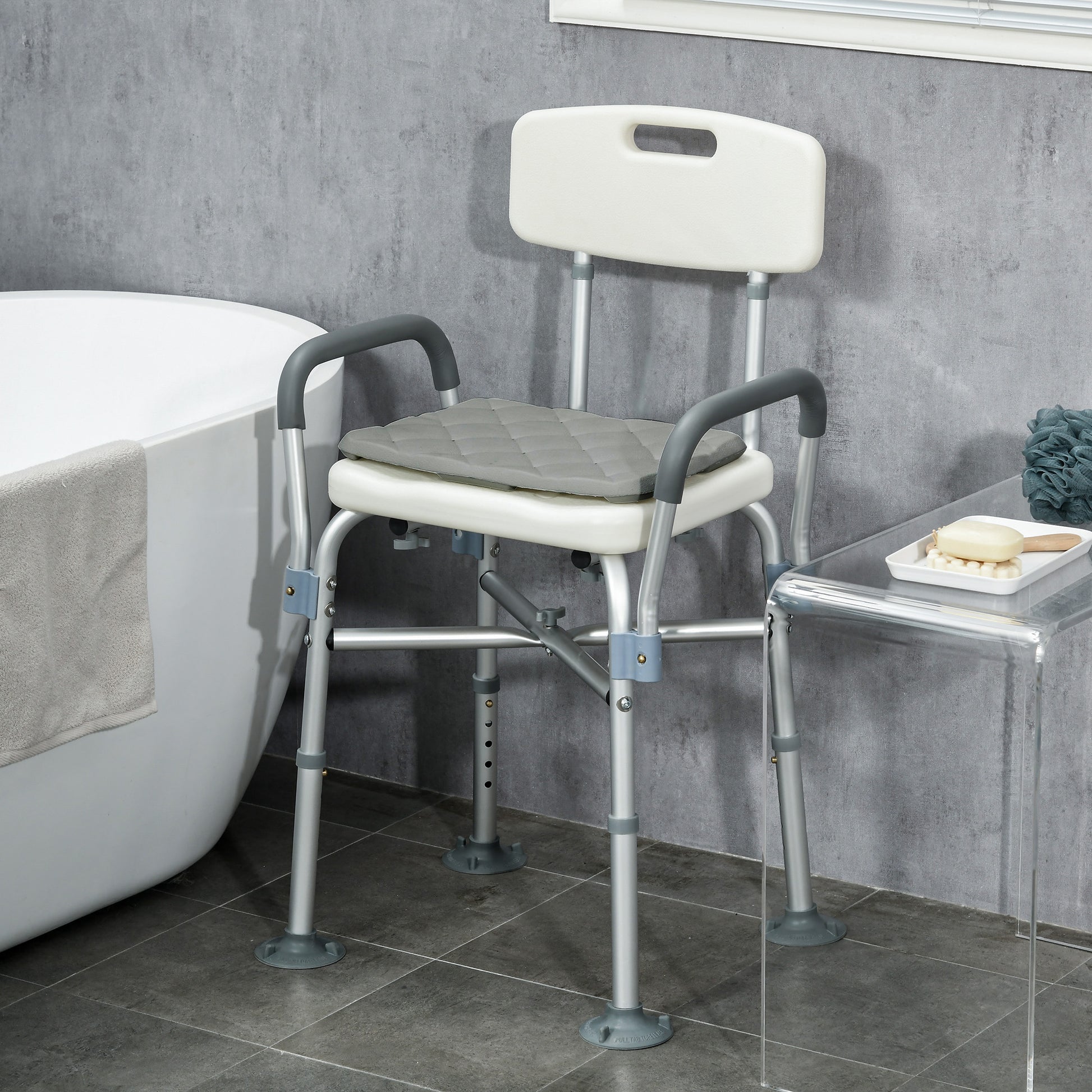Homcom Silla Ducha Personas Mayores Con Respaldo Y Reposabrazos Gris_1