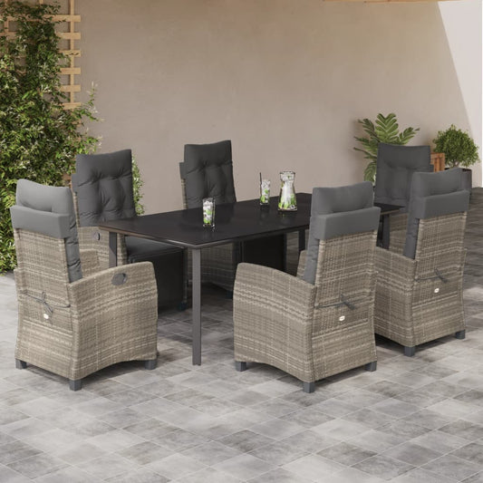 Set Comedor Jardín 7 Pzas Y Cojines Ratán Sintético Gris Claro / Vetonek_0