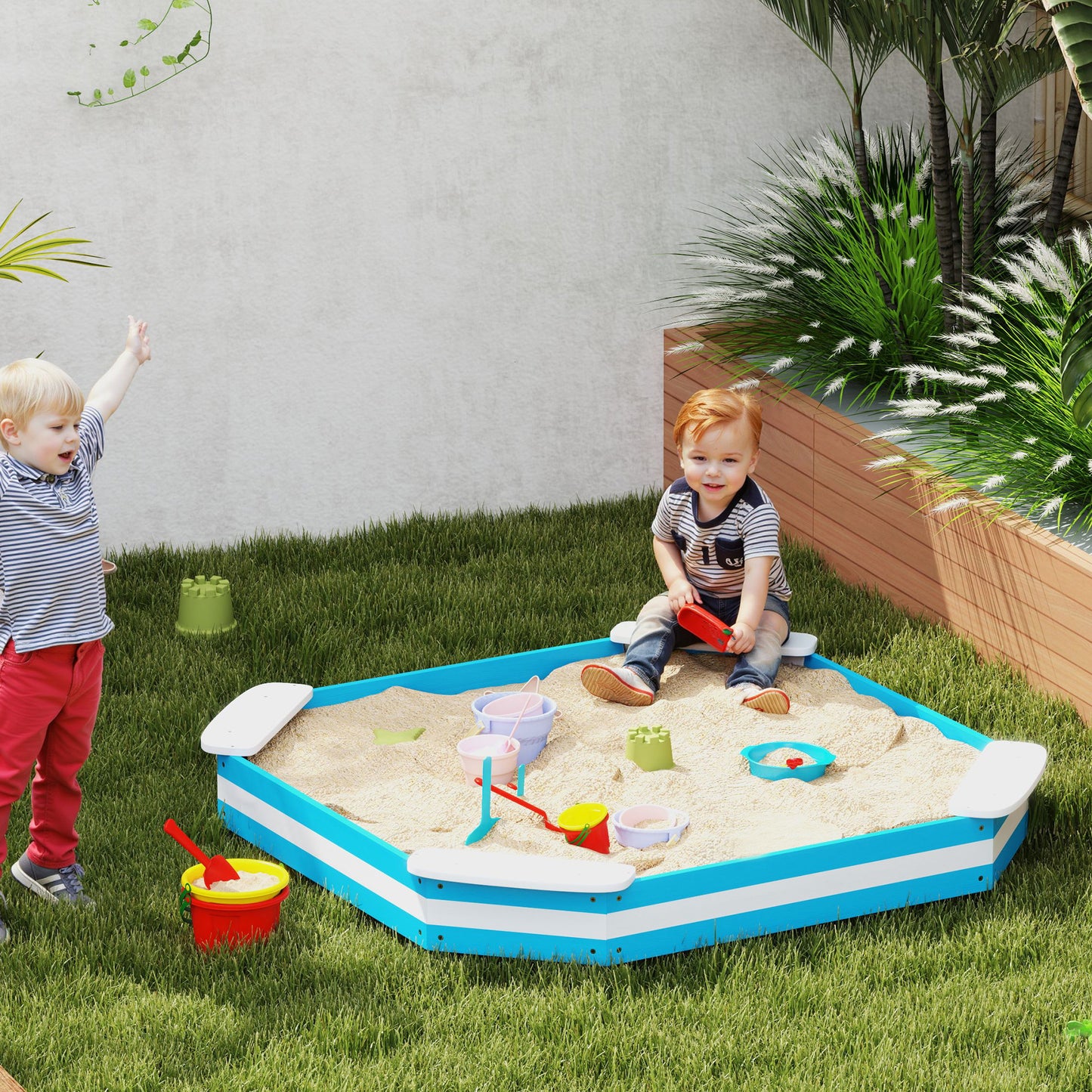 Aiyaplay Arenero Para Niños De +3 Años Con 4 Asientos 133x133x16 Cm Azul Blanco_1
