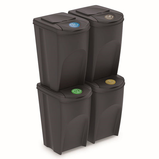 Set De 4 Cubos De Basura Keden Sortibox Papelera Reciclaje, Antracita, Volumen 4x35l_0