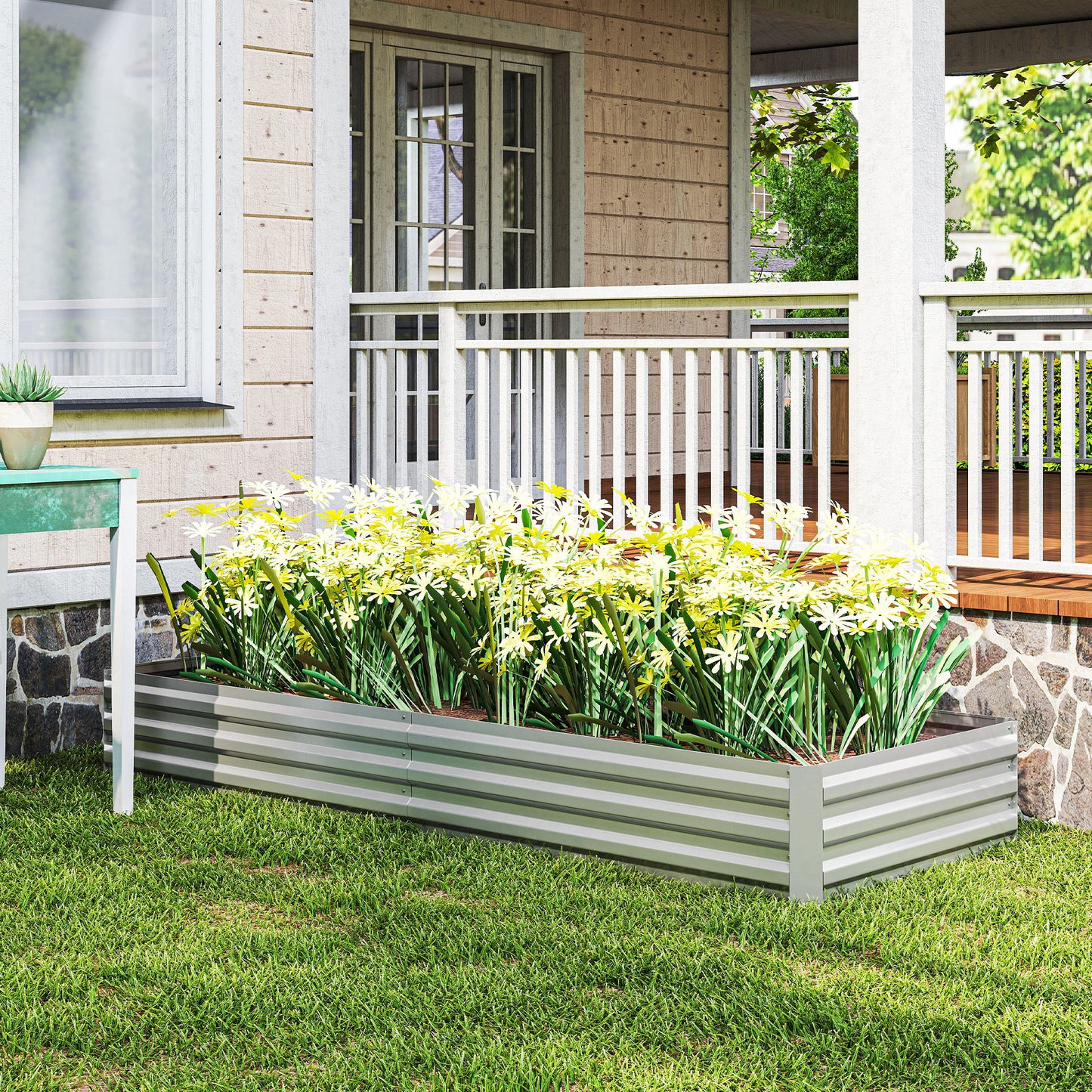 Outsunny Jardinera Exterior Grande De Acero Galvanizado Con Base Abierta Plata_3