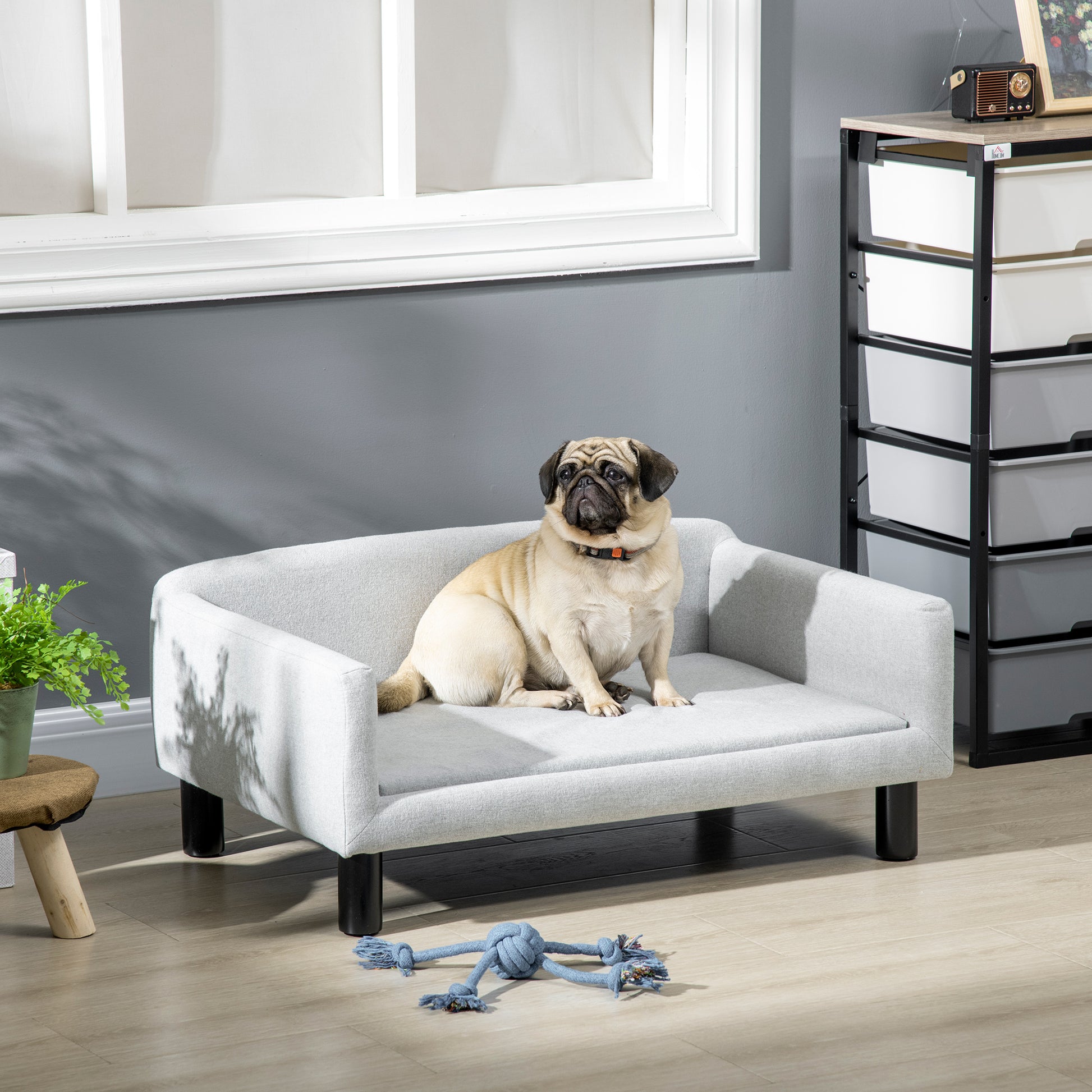 Pawhut Sofá Para Perros Medianos Con Patas De Madera 82x54x36 Cm Gris_1