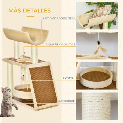 Pawhut Árbol Rascador Para Gatos 60x30x76cm Con Cama Postes Rascadores De Sisal_5
