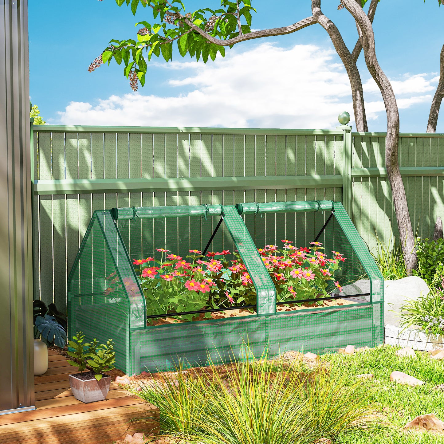Outsunny Jardinera Exterior Grande De Acero Galvanizado Con Mini Invernadero_4