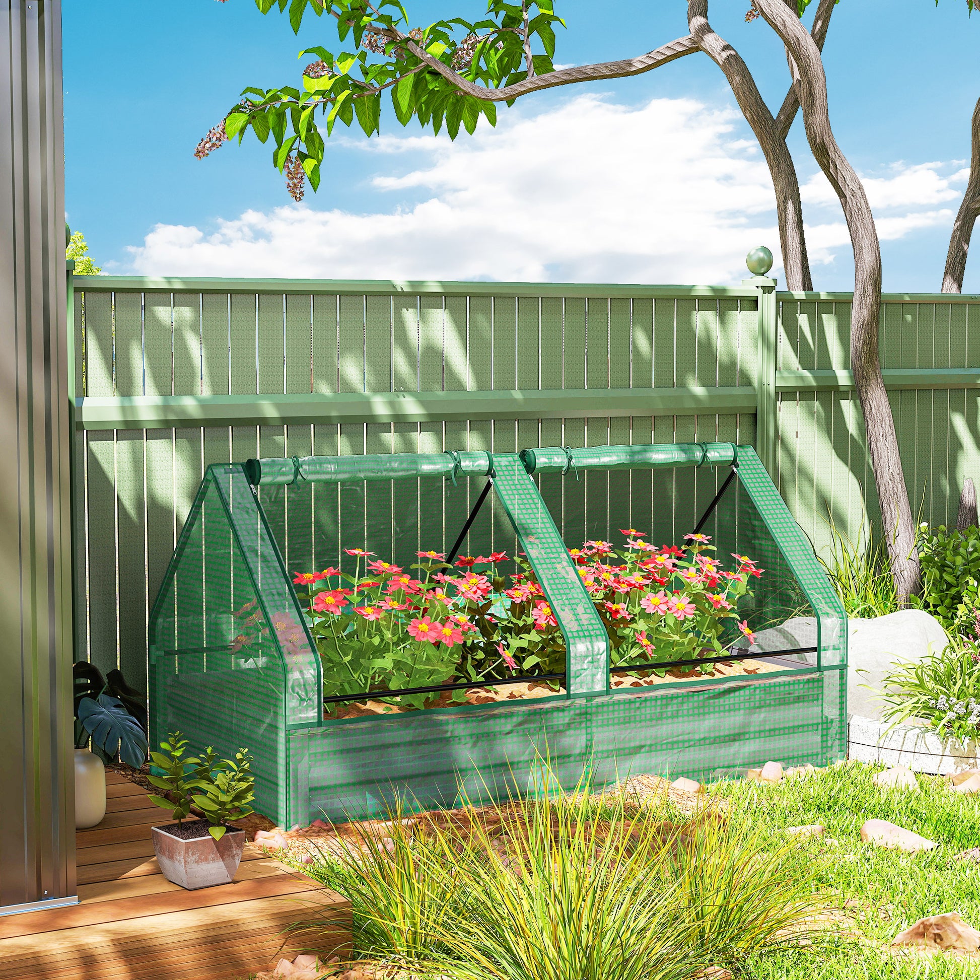 Outsunny Jardinera Exterior Grande De Acero Galvanizado Con Mini Invernadero_4