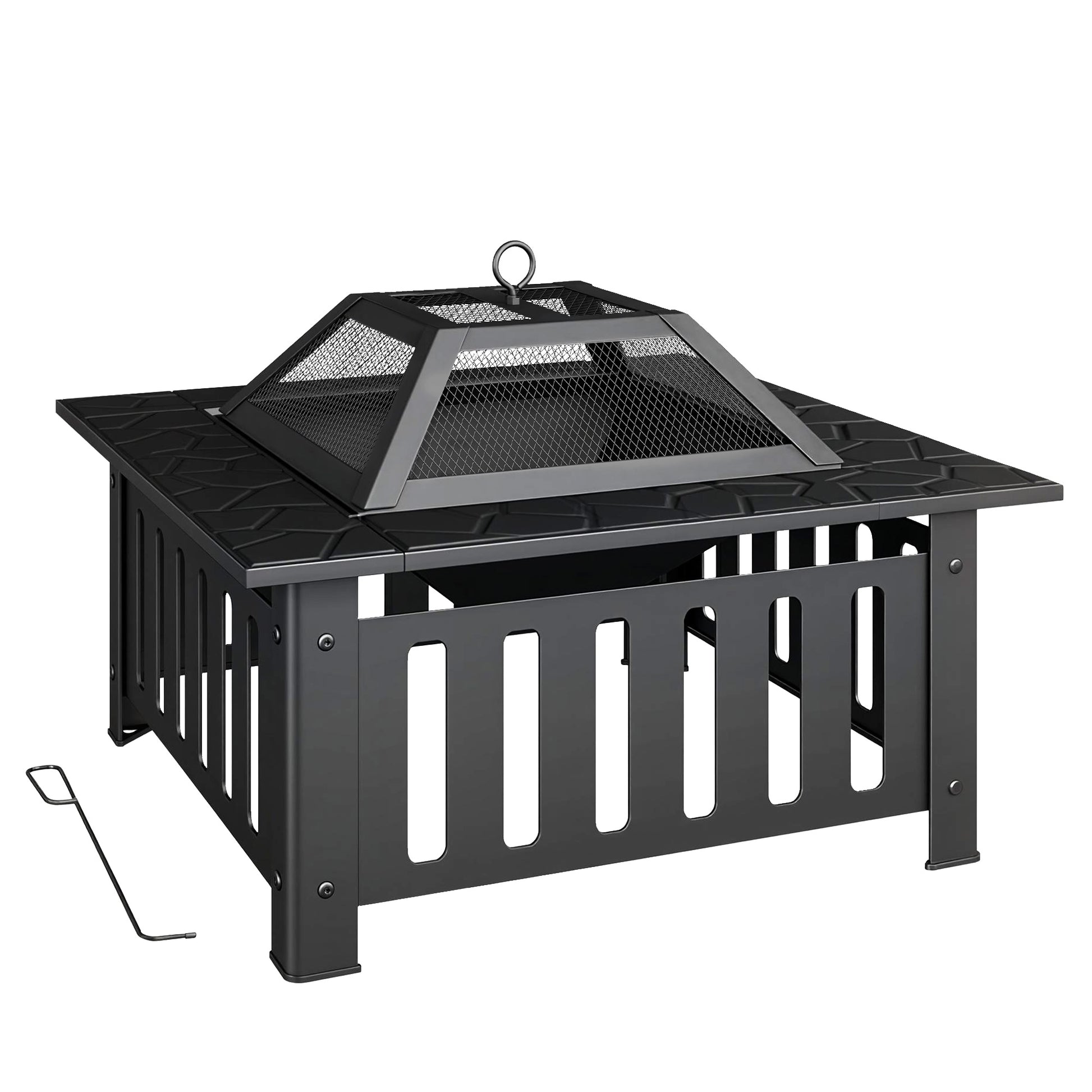 Outsunny Brasero Exterior De Acero Cuadrado Con Atizador 67x67x47 Cm Negro_0