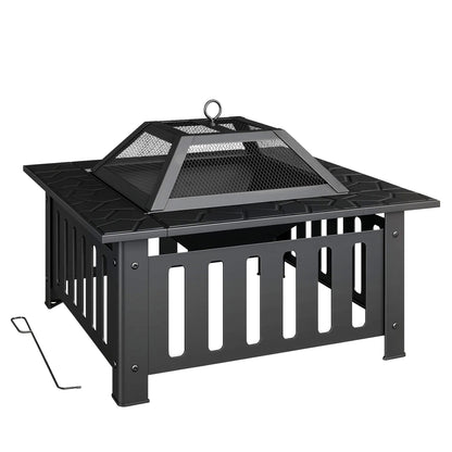 Outsunny Brasero Exterior De Acero Cuadrado Con Atizador 67x67x47 Cm Negro_0