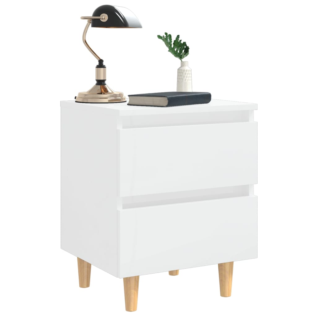 Mesita De Noche Patas Madera Pino Blanco Con Brillo 40x35x50cm_4