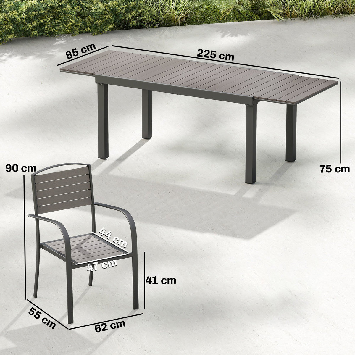 Outsunny Conjunto De Mesa Y Sillas Jardín Con 8 Sillas Y Mesa Extensible Gris_2