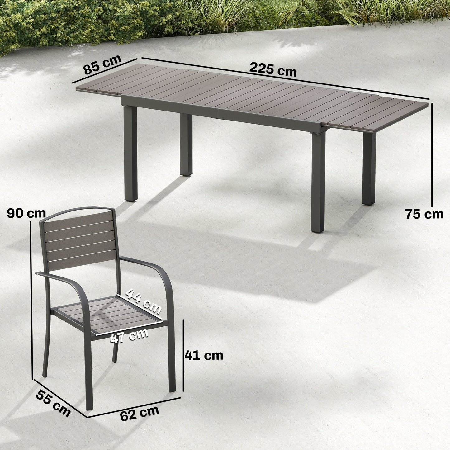 Outsunny Conjunto De Mesa Y Sillas Jardín Con 8 Sillas Y Mesa Extensible Gris_2