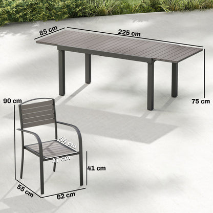 Outsunny Conjunto De Mesa Y Sillas Jardín Con 8 Sillas Y Mesa Extensible Gris_2