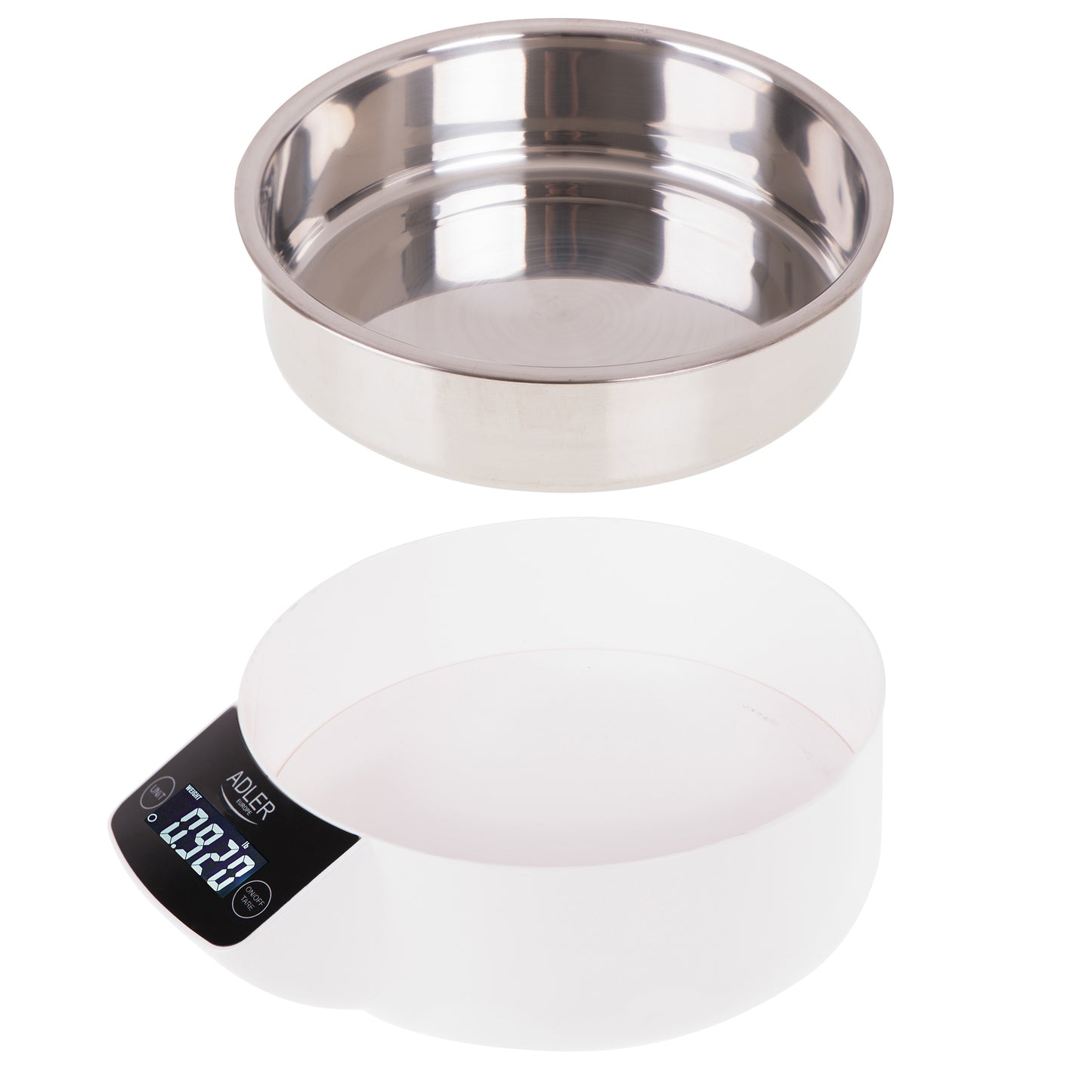 Báscula Cocina Digital Bol Removible, Tazón 900ml, Acero Inox, Medición Líquidos, Precisión 1g Adler Ad 3166 Blanco