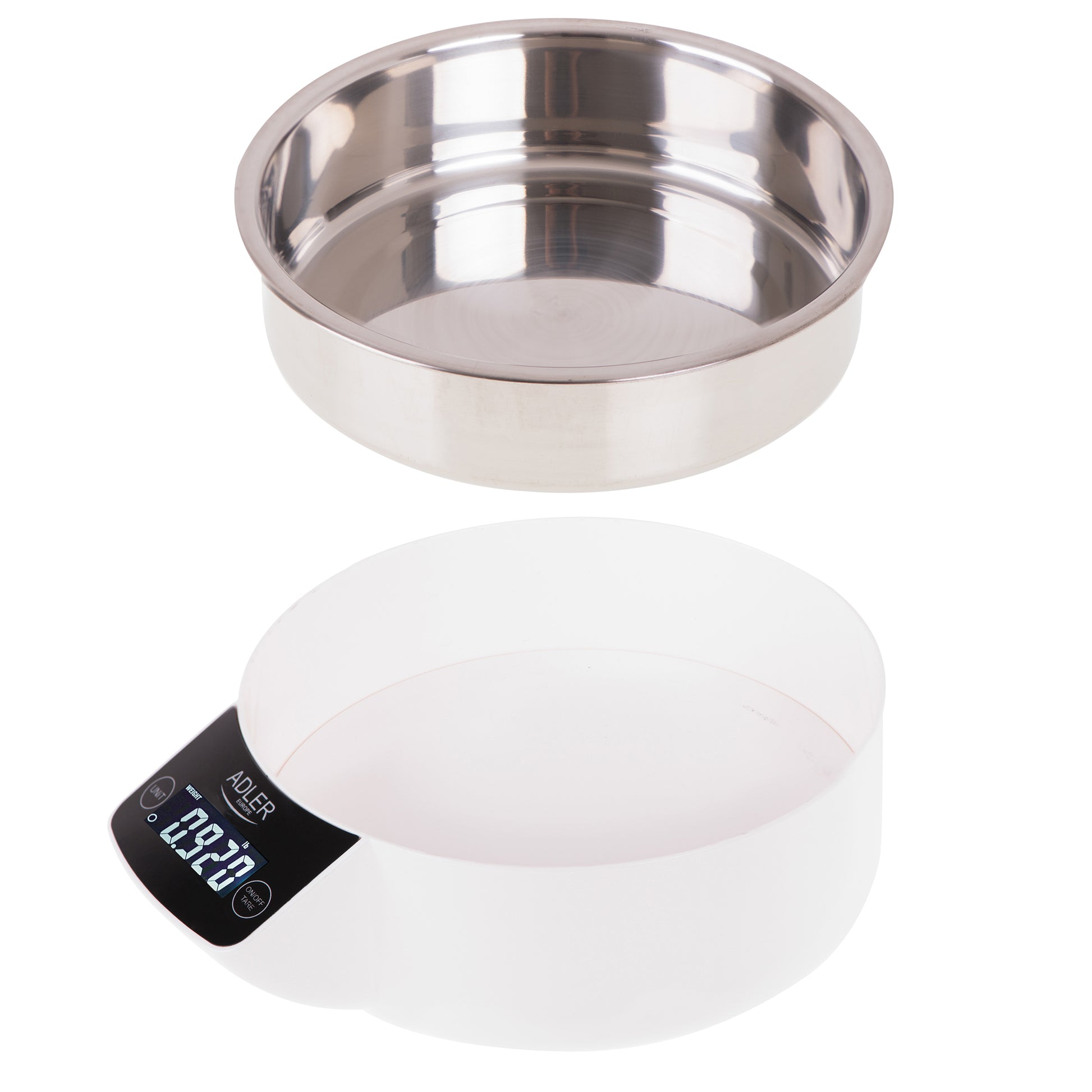 Báscula Cocina Digital Bol Removible, Tazón 900ml, Acero Inox, Medición Líquidos, Precisión 1g Adler Ad 3166 Blanco