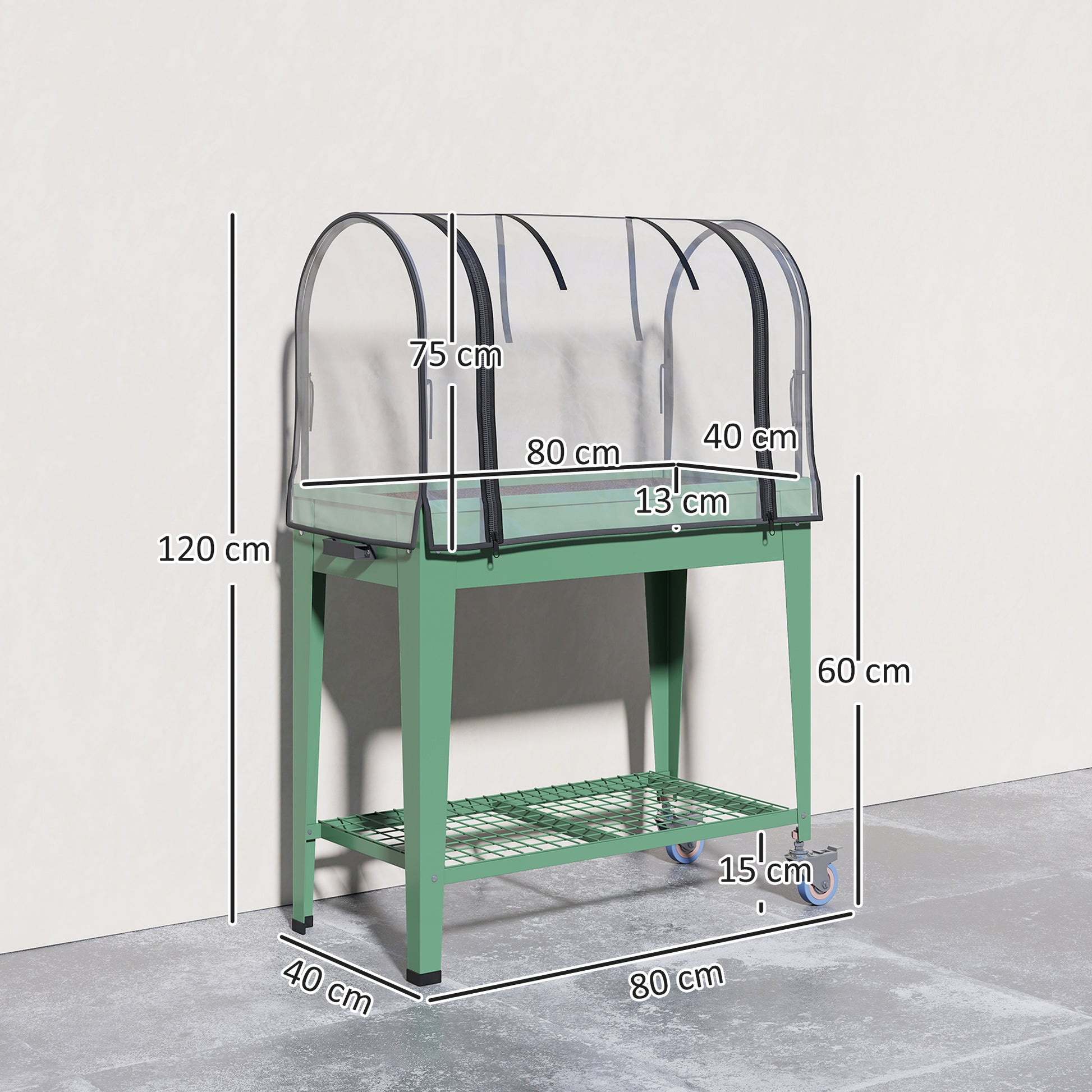 Outsunny Huerto Urbano Elevado Con Ruedas Y Cubierta 80x40x120 Cm Verde_2