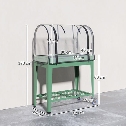 Outsunny Huerto Urbano Elevado Con Ruedas Y Cubierta 80x40x120 Cm Verde_2