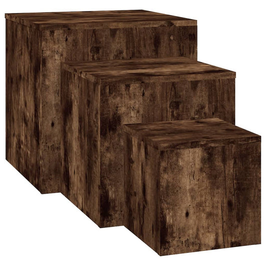 Mesitas Auxiliares 3 Piezas Madera Contrachapada Roble Ahumado_0