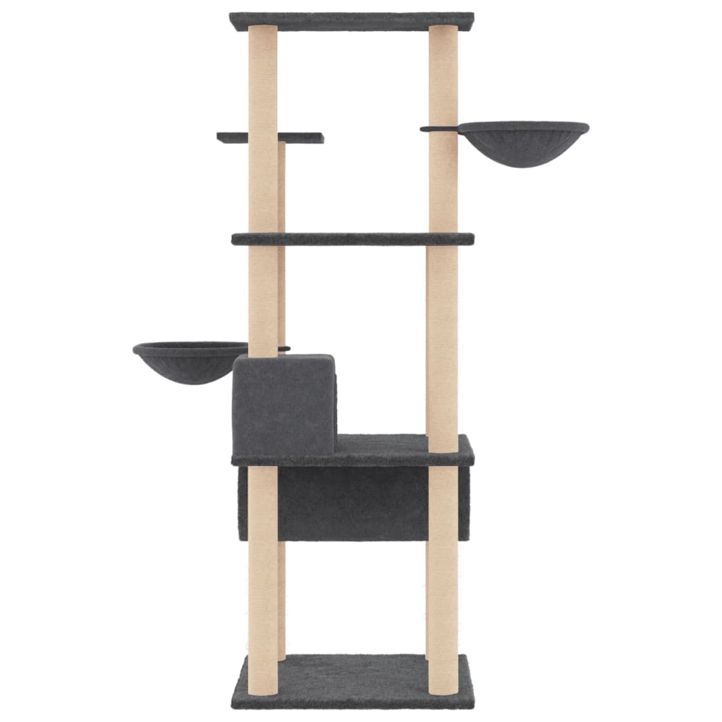 Rascador Para Gatos Con Postes De Sisal Gris Oscuro 141 Cm_3