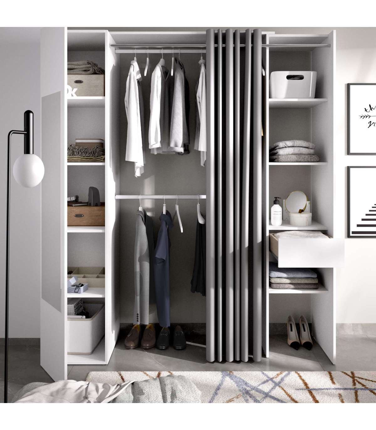 Vestidor Rus I Con Columna Cerrada Espejo Cortina Y Baldas En Blanco 205 Cm(alto)177,4 Cm_2