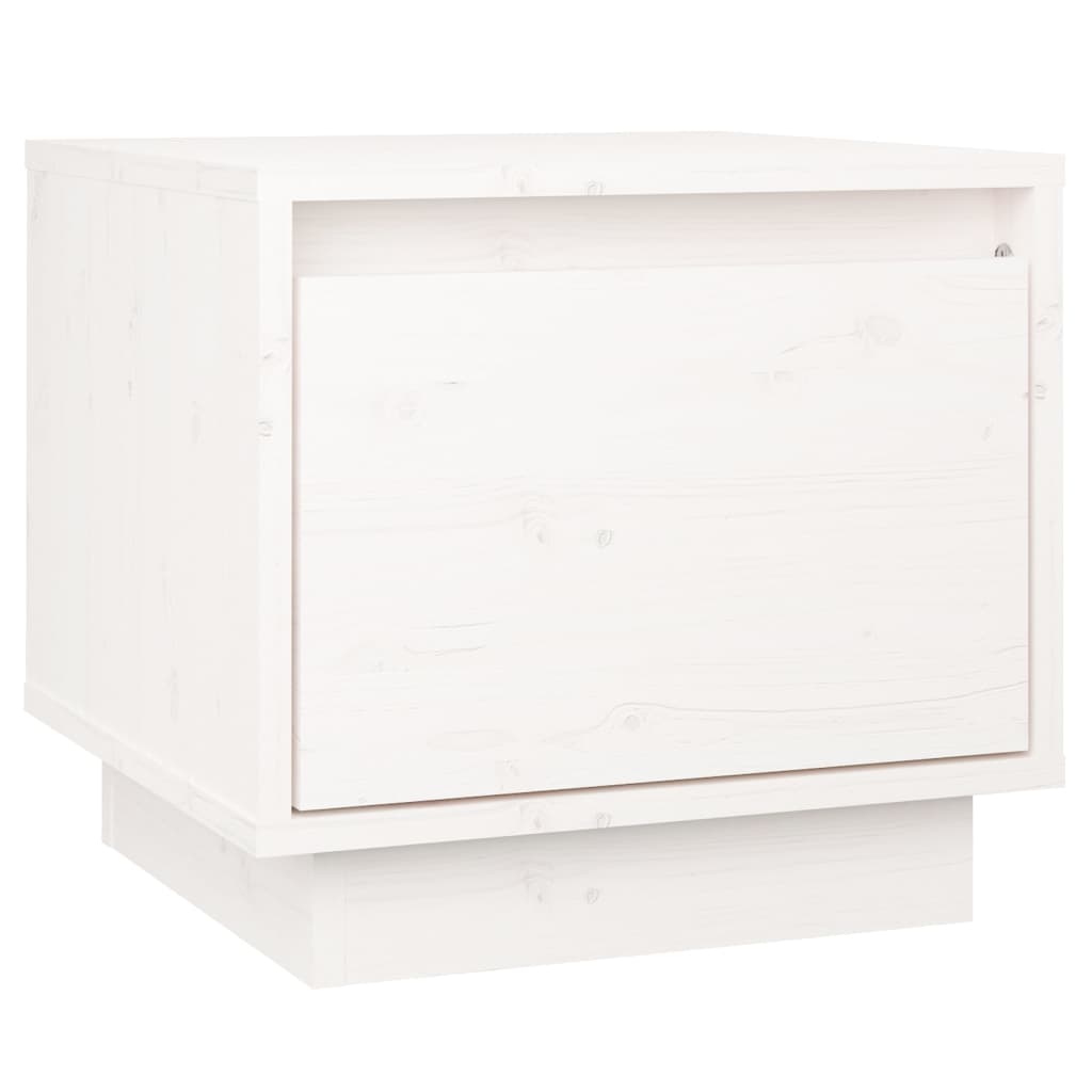 Mesita De Noche Madera Maciza De Pino Blanco 35x34x32 Cm_0